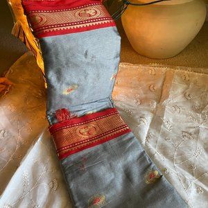 Indian Saree Grey + Red includes Blouse